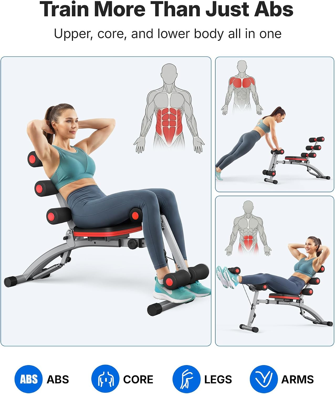 Ab Machine, Adjustable Ab Trainer, Sit up Exercise Equipment 300LBS | Multi-Functional Adjustable Ab Workout Bench, Home Gym Equipment, Automatic Rebound, Core Ab Training