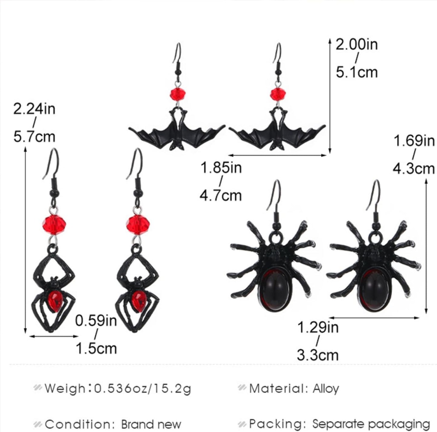 Gothic Bat Earrings for Women Black Red Crystal Spider Earring Punk Vampire Earrings Halloween Cosplay Party Jewelry