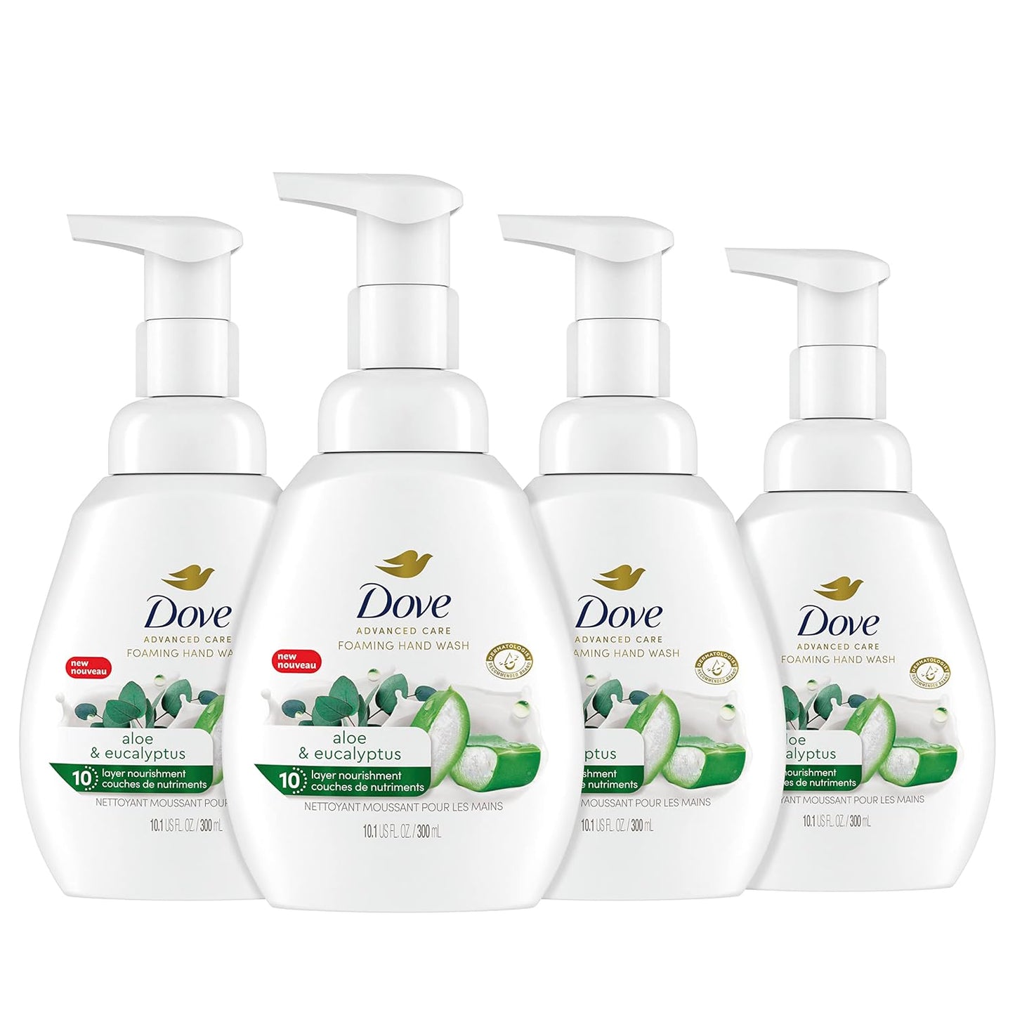Dove Foaming Hand Wash Aloe & Eucalyptus Protects Skin 4 Count 10.1 Oz | for Frequent Handwashing, Helps Protect from Dryness, with Aloe and Eucalyptus, for the Sink, Aloe & Eucalyptus