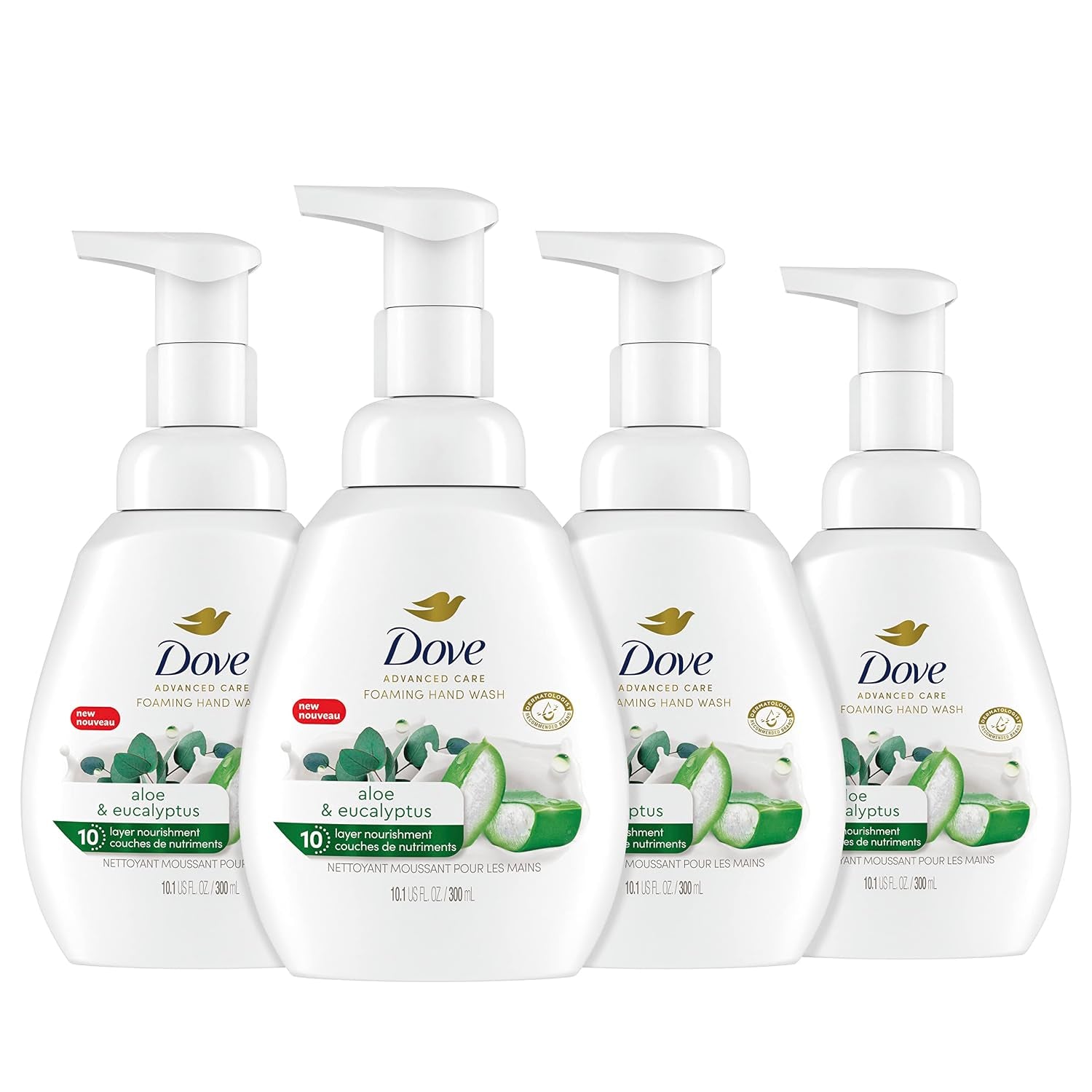 Dove Foaming Hand Wash Aloe & Eucalyptus Protects Skin 4 Count 10.1 Oz | for Frequent Handwashing, Helps Protect from Dryness, with Aloe and Eucalyptus, for the Sink, Aloe & Eucalyptus