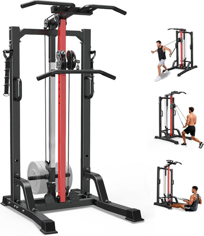 Pull up Bar Power Tower Dip Station with Cable Machine, 450LB Home Gym | Pull up Bar, Dip Station and 16-Position Cable System for Pull Ups, Dips, Lat Pulldowns, Rows and Full-Body Training