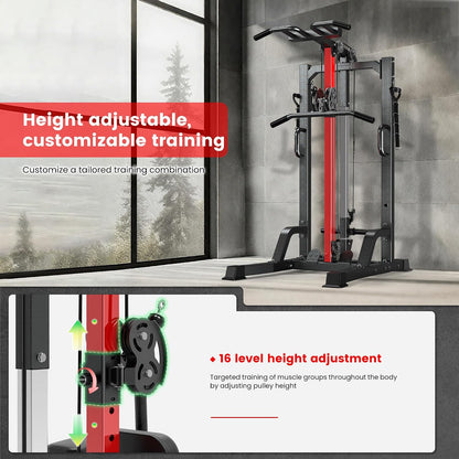 Pull up Bar Power Tower Dip Station with Cable Machine, 450LB Home Gym | Pull up Bar, Dip Station and 16-Position Cable System for Pull Ups, Dips, Lat Pulldowns, Rows and Full-Body Training
