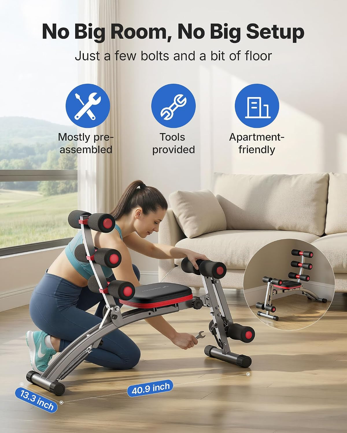 Ab Machine, Adjustable Ab Trainer, Sit up Exercise Equipment 300LBS | Multi-Functional Adjustable Ab Workout Bench, Home Gym Equipment, Automatic Rebound, Core Ab Training