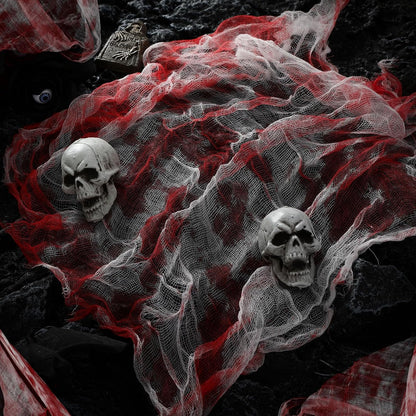 7 Pcs Halloween Bloody Gauze Tablecloth and Placemats Set 85" X 60" Horror Spooky Rectangle Table Cover and 6 Pcs Scary Table Mats for Halloween Haunted Zombie House Party Decoration