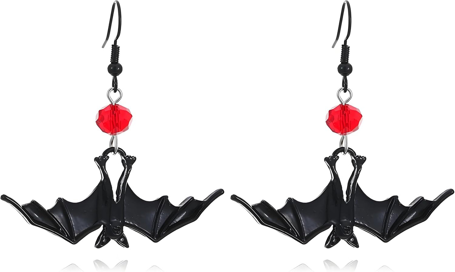 Gothic Bat Earrings for Women Black Red Crystal Spider Earring Punk Vampire Earrings Halloween Cosplay Party Jewelry