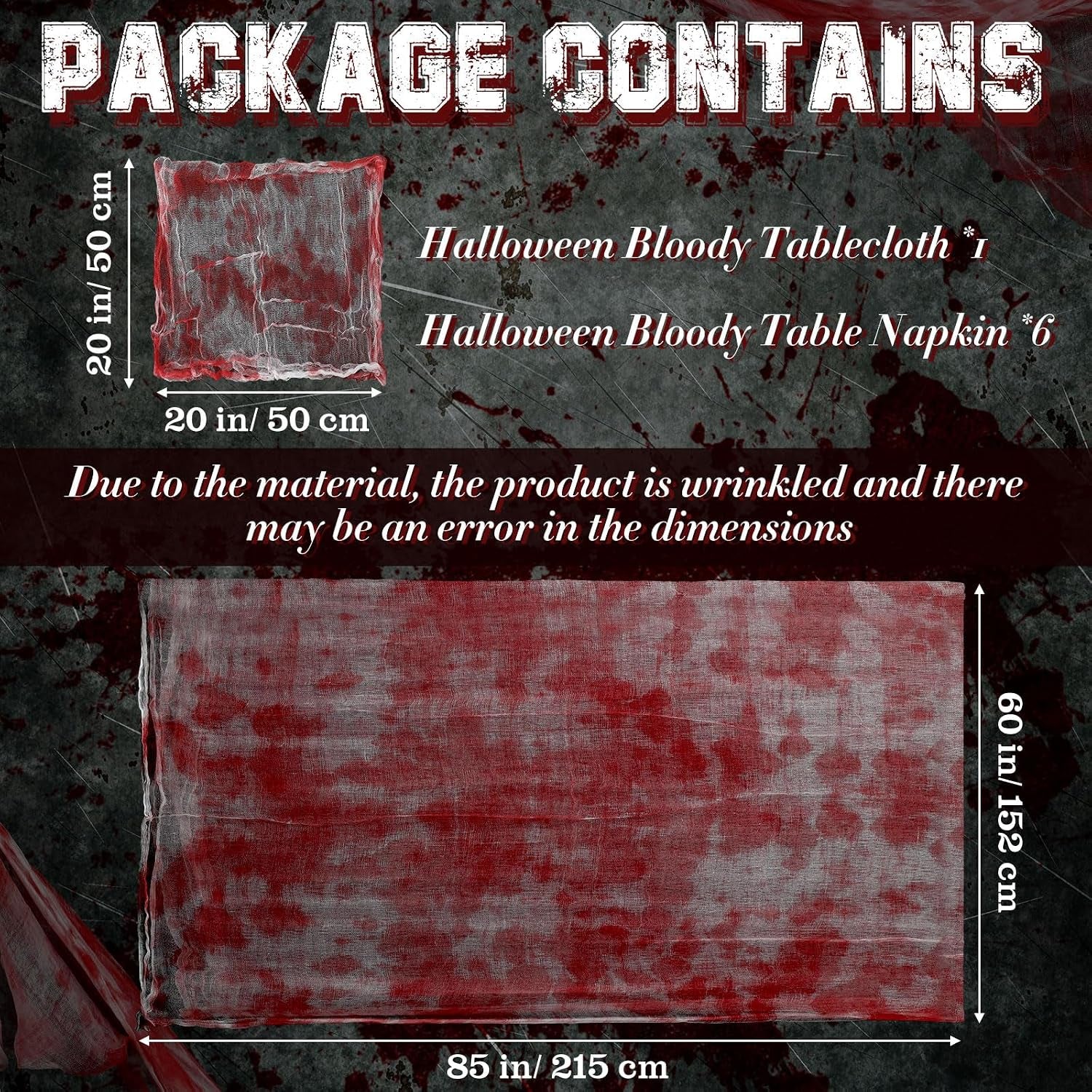 7 Pcs Halloween Bloody Gauze Tablecloth and Placemats Set 85" X 60" Horror Spooky Rectangle Table Cover and 6 Pcs Scary Table Mats for Halloween Haunted Zombie House Party Decoration