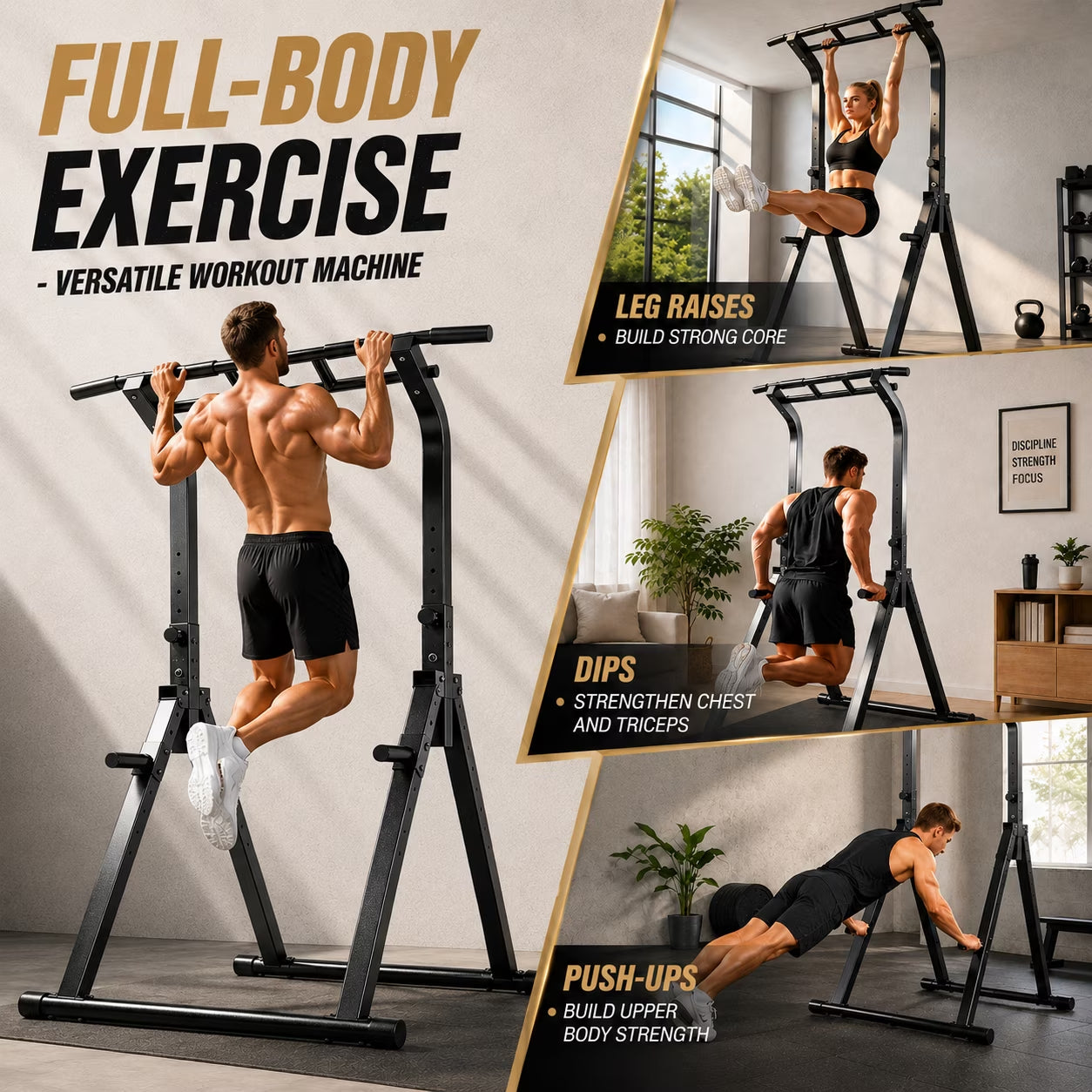 Pull up & Dip Bar Station, Multi-Function Home Gym Strength Training Equipment for Men & Women Muscle Building
