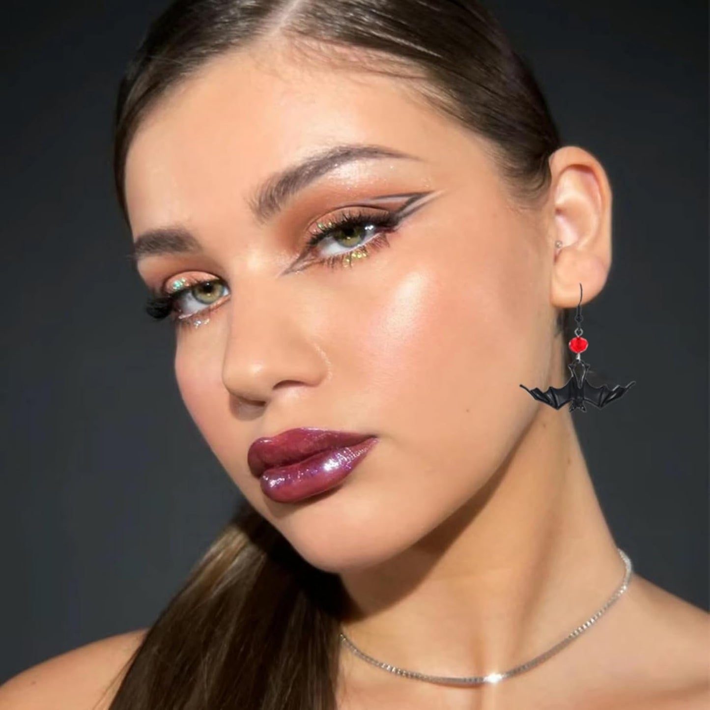 Gothic Bat Earrings for Women Black Red Crystal Spider Earring Punk Vampire Earrings Halloween Cosplay Party Jewelry