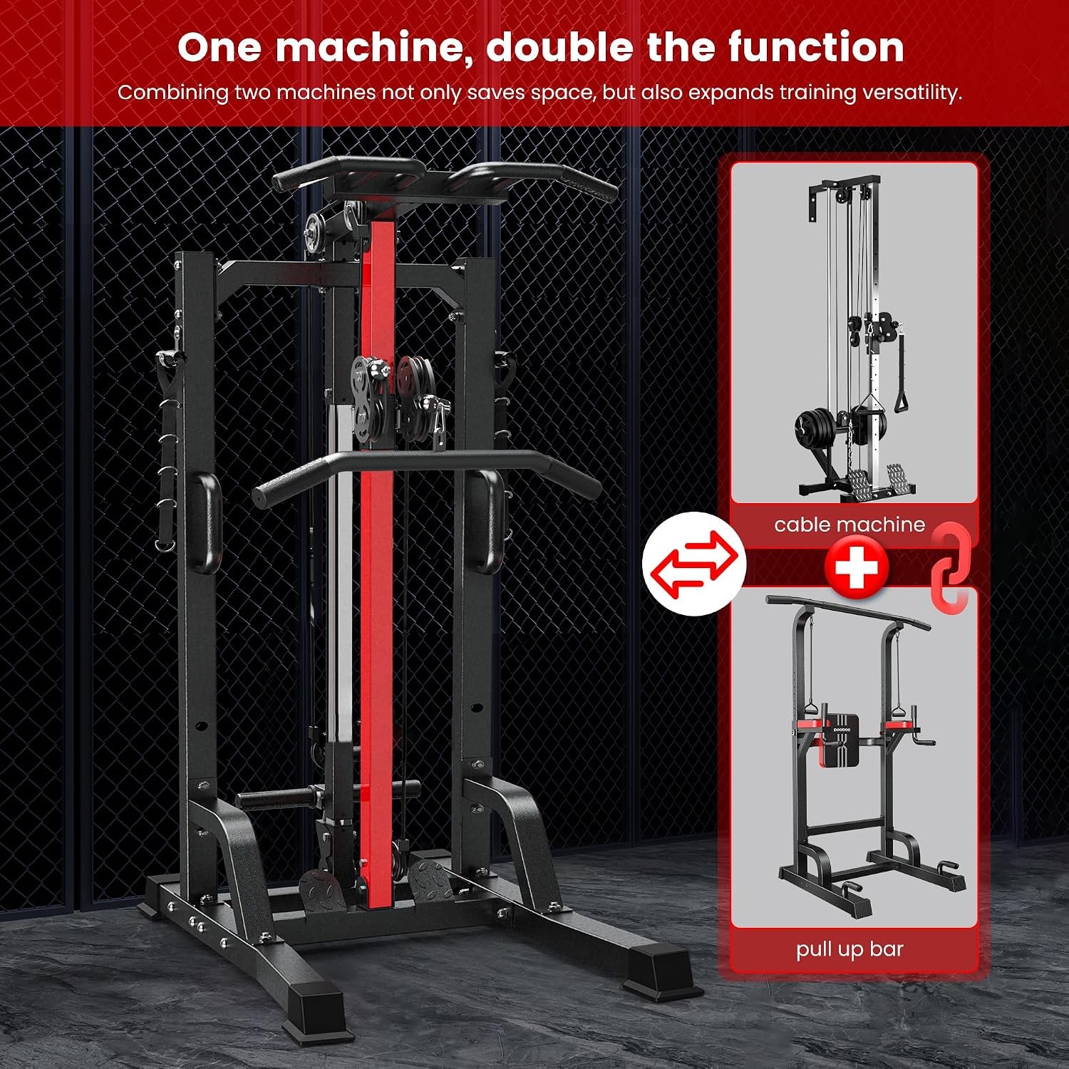 Pull up Bar Power Tower Dip Station with Cable Machine, 450LB Home Gym | Pull up Bar, Dip Station and 16-Position Cable System for Pull Ups, Dips, Lat Pulldowns, Rows and Full-Body Training