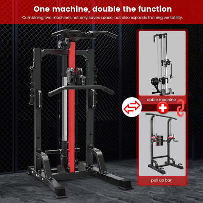 Pull up Bar Power Tower Dip Station with Cable Machine, 450LB Home Gym | Pull up Bar, Dip Station and 16-Position Cable System for Pull Ups, Dips, Lat Pulldowns, Rows and Full-Body Training
