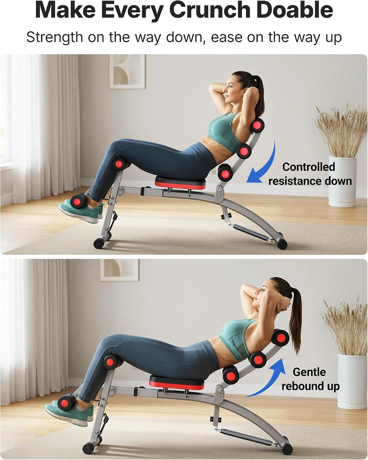 Ab Machine, Adjustable Ab Trainer, Sit up Exercise Equipment 300LBS | Multi-Functional Adjustable Ab Workout Bench, Home Gym Equipment, Automatic Rebound, Core Ab Training